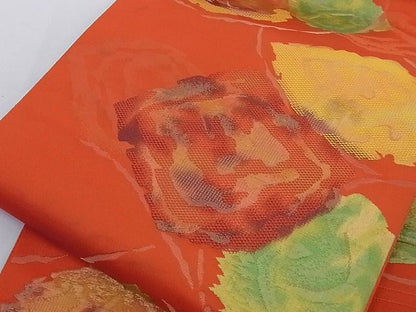 平和屋着物■八寸名古屋帯 ふくれ織 舞花文 金糸 正絹 逸品 A-az4983