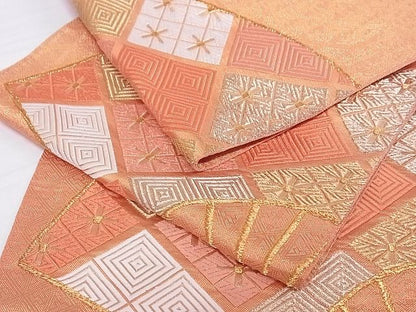 平和屋着物■六通柄袋帯 唐織 扇花文 金糸 正絹 逸品 A-br5495