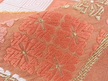 平和屋着物■六通柄袋帯 唐織 扇花文 金糸 正絹 逸品 A-br5495