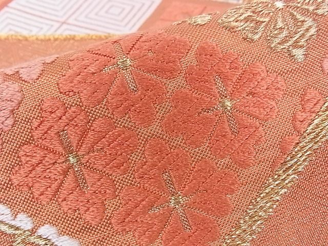 平和屋着物■六通柄袋帯 唐織 扇花文 金糸 正絹 逸品 A-br5495