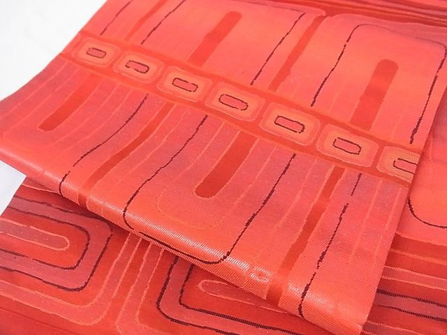 平和屋着物■九寸古屋帯　幾何学文様　正絹　逸品　A-br6028