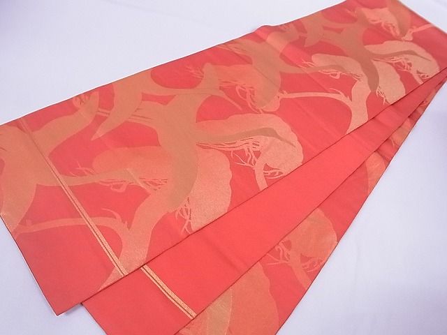 平和屋着物■全通柄袋帯 飛鶴松文 金糸 正絹 逸品 A-br6073