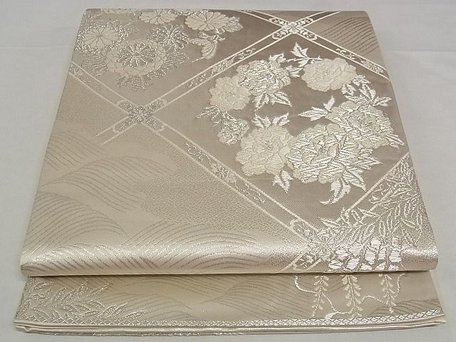 平和屋着物■六通柄袋帯 美保姿 流水花文 銀糸 正絹 逸品 A-pf4691