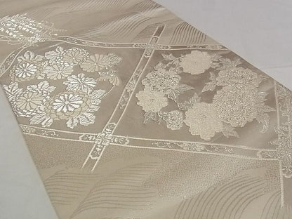 平和屋着物■六通柄袋帯 美保姿 流水花文 銀糸 正絹 逸品 A-pf4691