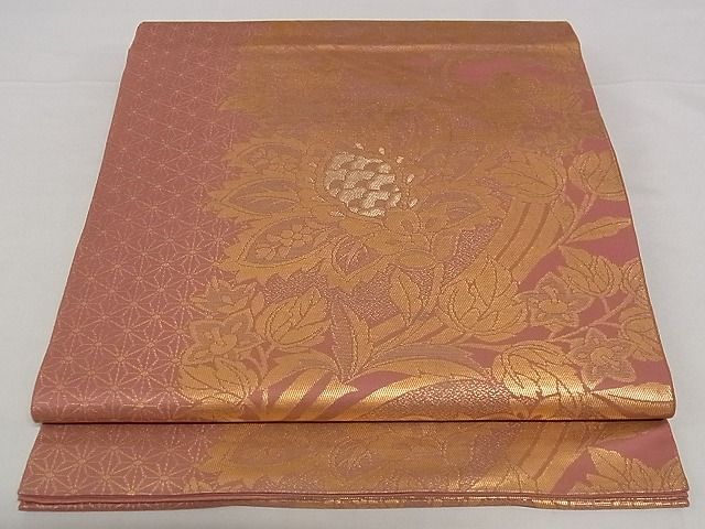 平和屋着物■六通柄 本袋帯 更紗花文 金糸 正絹 逸品 A-pf4693