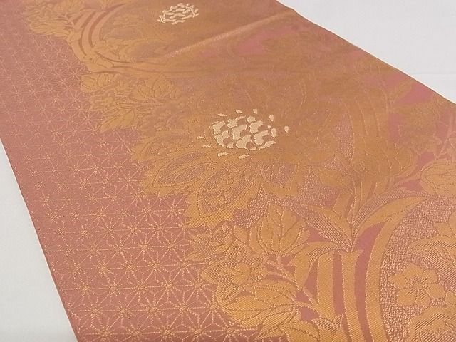 平和屋着物■六通柄 本袋帯 更紗花文 金糸 正絹 逸品 A-pf4693