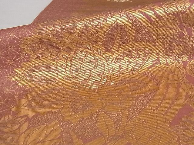 平和屋着物■六通柄 本袋帯 更紗花文 金糸 正絹 逸品 A-pf4693