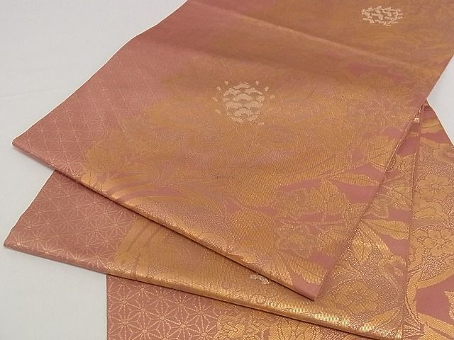 平和屋着物■六通柄 本袋帯 更紗花文 金糸 正絹 逸品 A-pf4693