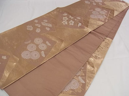 平和屋着物■六通柄袋帯 色紙重ね花文 金糸 正絹 逸品 A-pf4720