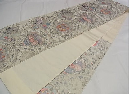 平和屋着物■六通柄袋帯 唐織 青海取絵皿文 プラチナ箔 正絹 逸品 A-pf4729