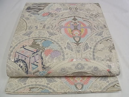平和屋着物■六通柄袋帯 唐織 青海取絵皿文 プラチナ箔 正絹 逸品 A-pf4729