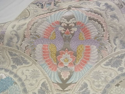 平和屋着物■六通柄袋帯 唐織 青海取絵皿文 プラチナ箔 正絹 逸品 A-pf4729
