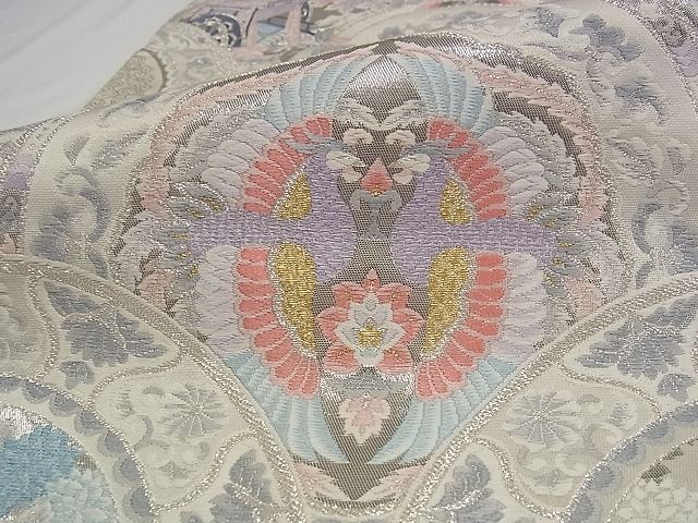平和屋着物■六通柄袋帯 唐織 青海取絵皿文 プラチナ箔 正絹 逸品 A-pf4729