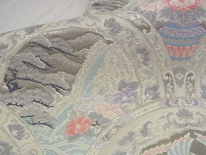 平和屋着物■六通柄袋帯 唐織 青海取絵皿文 プラチナ箔 正絹 逸品 A-pf4729