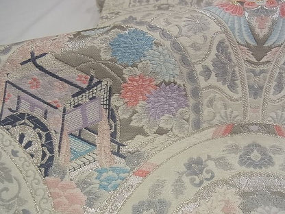 平和屋着物■六通柄袋帯 唐織 青海取絵皿文 プラチナ箔 正絹 逸品 A-pf4729