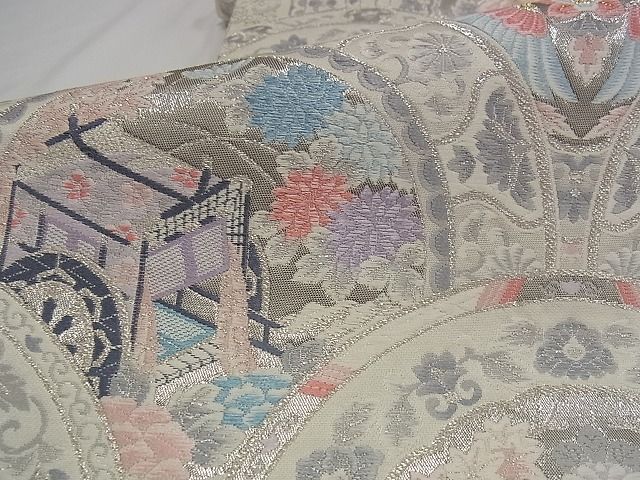 平和屋着物■六通柄袋帯 唐織 青海取絵皿文 プラチナ箔 正絹 逸品 A-pf4729