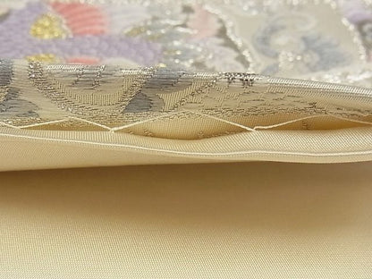 平和屋着物■六通柄袋帯 唐織 青海取絵皿文 プラチナ箔 正絹 逸品 A-pf4729