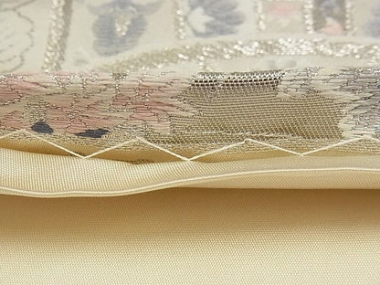 平和屋着物■六通柄袋帯 唐織 青海取絵皿文 プラチナ箔 正絹 逸品 A-pf4729