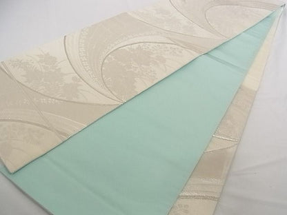 平和屋着物■六通柄袋帯 流水花文 銀糸 正絹 逸品 A-pf4753