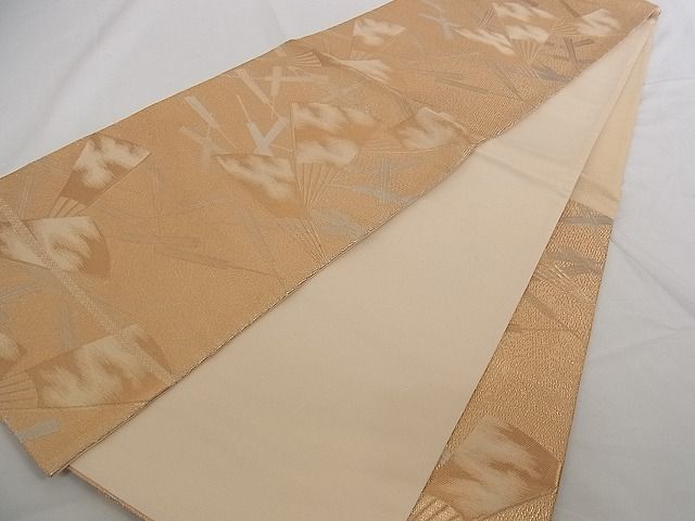 平和屋着物■六通柄袋帯 舞扇文 金銀糸 正絹 逸品 A-pf4780
