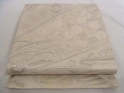 平和屋着物■六通柄袋帯 蒔絵朱雀文 プラチナ箔 正絹 逸品 A-pf4781
