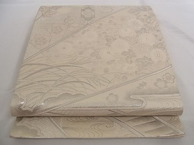 平和屋着物■六通柄袋帯 蒔絵朱雀文 プラチナ箔 正絹 逸品 A-pf4781