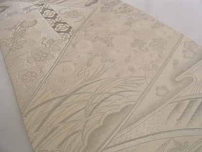 平和屋着物■六通柄袋帯 蒔絵朱雀文 プラチナ箔 正絹 逸品 A-pf4781