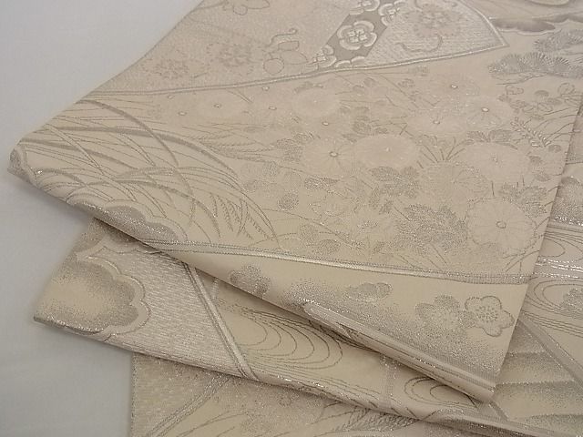 平和屋着物■六通柄袋帯 蒔絵朱雀文 プラチナ箔 正絹 逸品 A-pf4781