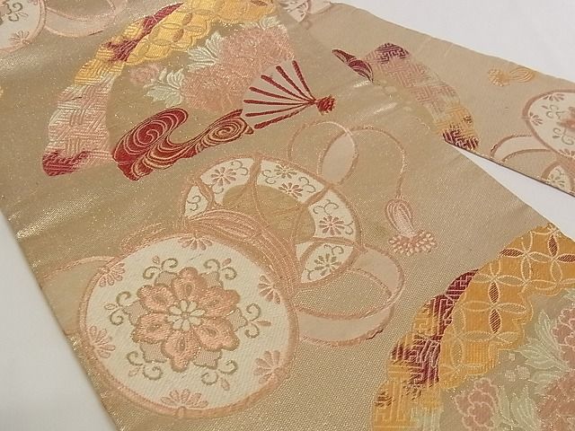 平和屋着物■アンティーク 大正ロマン 九寸名古屋帯 花鼓文 金糸 正絹 逸品 A-pf4797