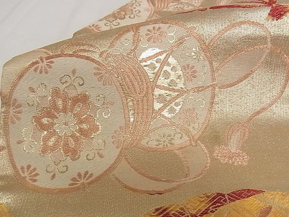 平和屋着物■アンティーク 大正ロマン 九寸名古屋帯 花鼓文 金糸 正絹 逸品 A-pf4797