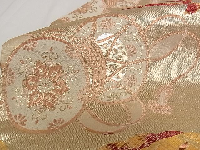 平和屋着物■アンティーク 大正ロマン 九寸名古屋帯 花鼓文 金糸 正絹 逸品 A-pf4797