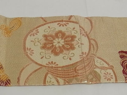 平和屋着物■アンティーク 大正ロマン 九寸名古屋帯 花鼓文 金糸 正絹 逸品 A-pf4797