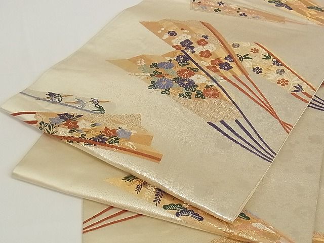 平和屋着物■六通柄袋帯 唐織 扇面花文 金銀糸 正絹 逸品 A-pf4800