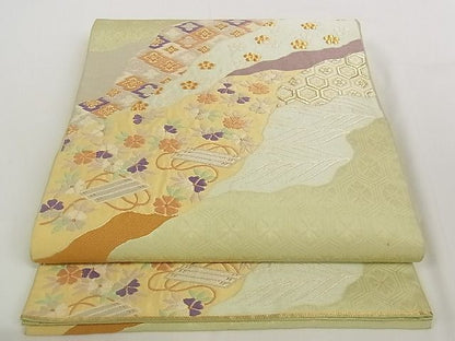 平和屋着物■六通柄袋帯 唐織 道長吉祥花文 金糸 正絹 逸品 A-pf4807