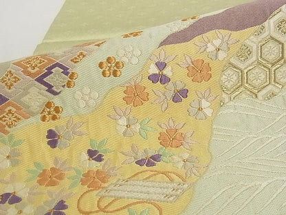 平和屋着物■六通柄袋帯 唐織 道長吉祥花文 金糸 正絹 逸品 A-pf4807