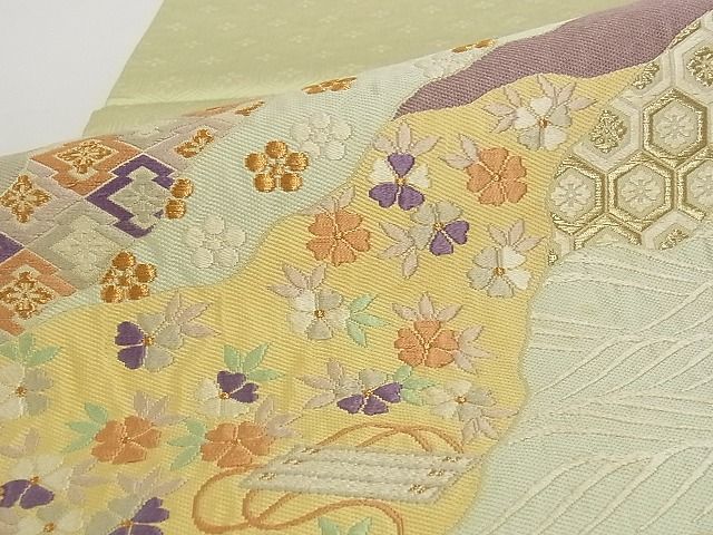 平和屋着物■六通柄袋帯 唐織 道長吉祥花文 金糸 正絹 逸品 A-pf4807
