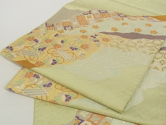 平和屋着物■六通柄袋帯 唐織 道長吉祥花文 金糸 正絹 逸品 A-pf4807