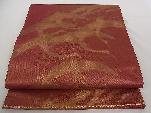 平和屋着物■六通柄 本袋帯 飛鶴文 金糸 正絹 逸品 A-pf4809