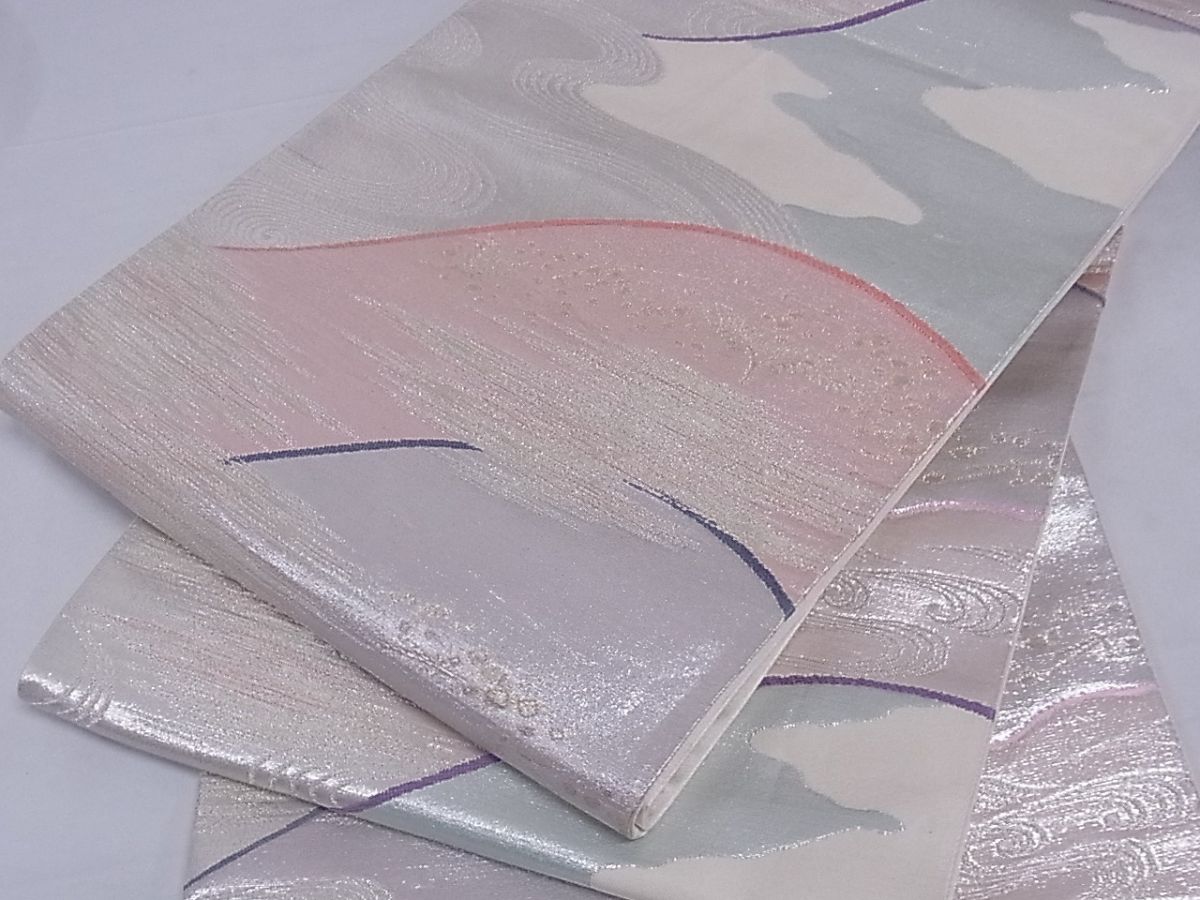 平和屋着物■六通柄袋帯 重ね山流水霞文 金銀糸 正絹 逸品 A-sx6691