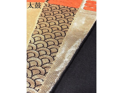 平和屋着物■六通柄袋帯 扇面吉祥文 黒地 金糸 正絹 逸品 A-sx6699