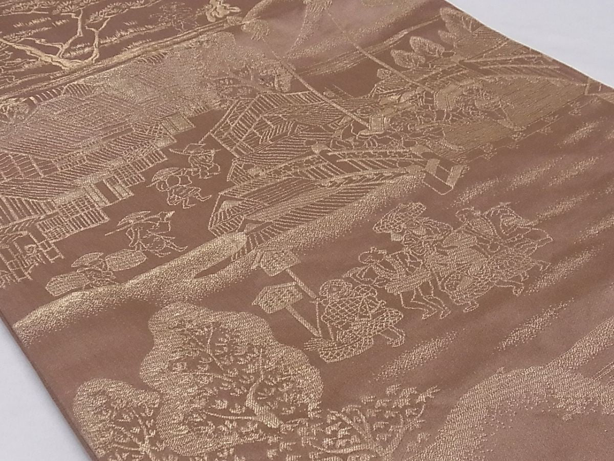 平和屋着物■六通柄袋帯 人物風景文 金糸 正絹 逸品 A-sx6713