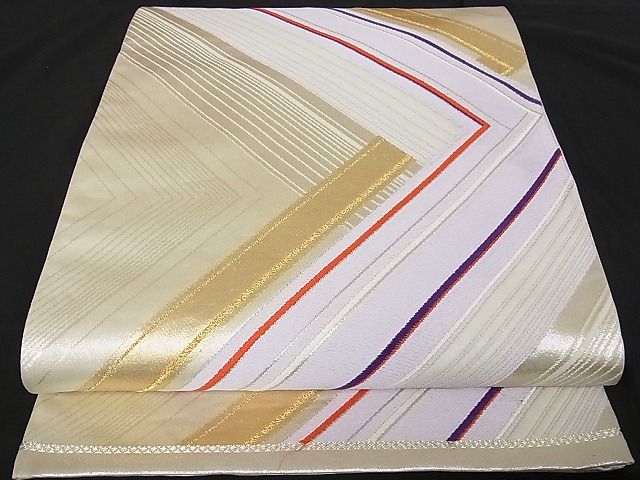 平和屋着物■六通柄袋帯 唐織 変わり縞 金銀糸 正絹 逸品 A-tn1941