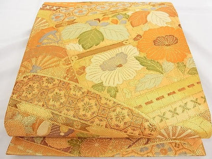 平和屋着物■佐賀錦 六通柄袋帯 花鳥文 金糸 正絹 逸品 A-tn2341