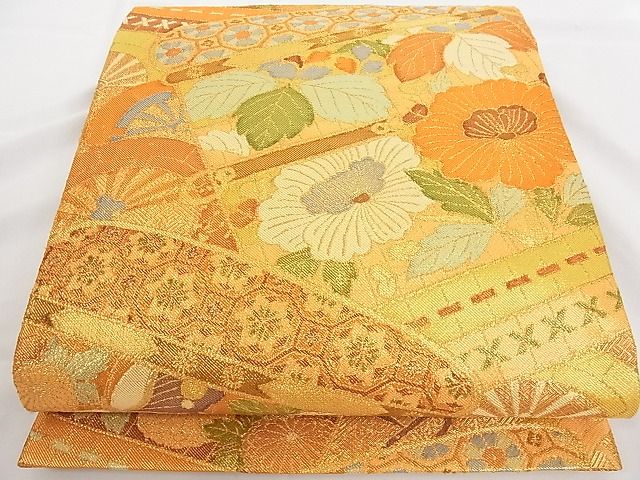 平和屋着物■佐賀錦 六通柄袋帯 花鳥文 金糸 正絹 逸品 A-tn2341