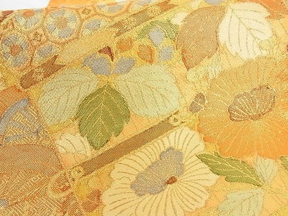 平和屋着物■佐賀錦 六通柄袋帯 花鳥文 金糸 正絹 逸品 A-tn2341