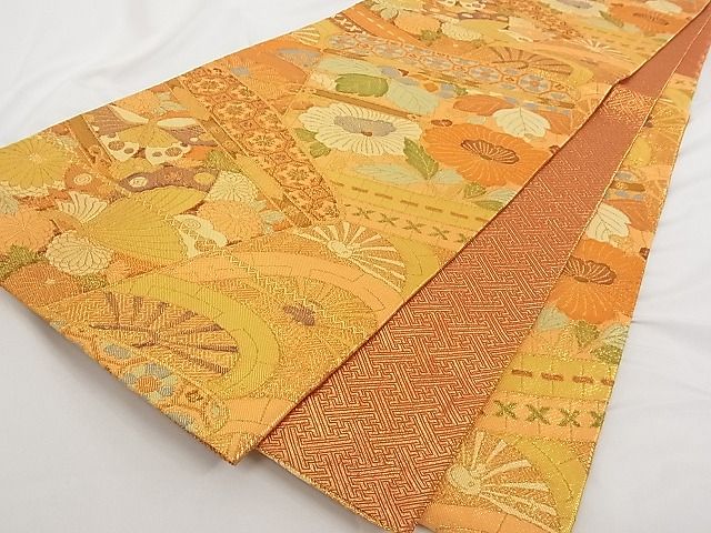 平和屋着物■佐賀錦 六通柄袋帯 花鳥文 金糸 正絹 逸品 A-tn2341