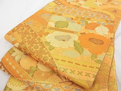 平和屋着物■佐賀錦 六通柄袋帯 花鳥文 金糸 正絹 逸品 A-tn2341
