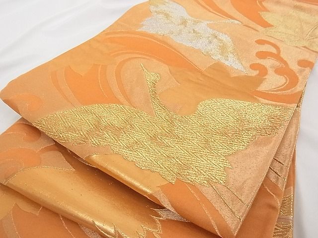 平和屋着物■六通柄袋帯 飛鶴文 竜田川 金銀糸 正絹 逸品 A-tn2343