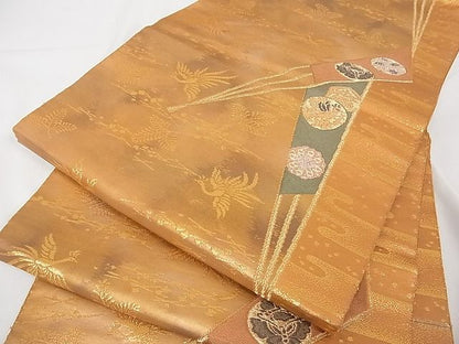 平和屋着物■六通柄袋帯 唐織 扇面花鳥文 金糸 正絹 逸品 A-tn2358