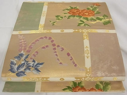 平和屋着物■六通柄袋帯 唐織 草花欄間文 金糸 正絹 逸品 A-tn2360